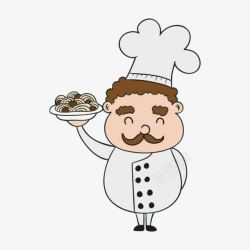 微笑男厨师卡通手绘手托盘子的微笑厨师插画高清图片