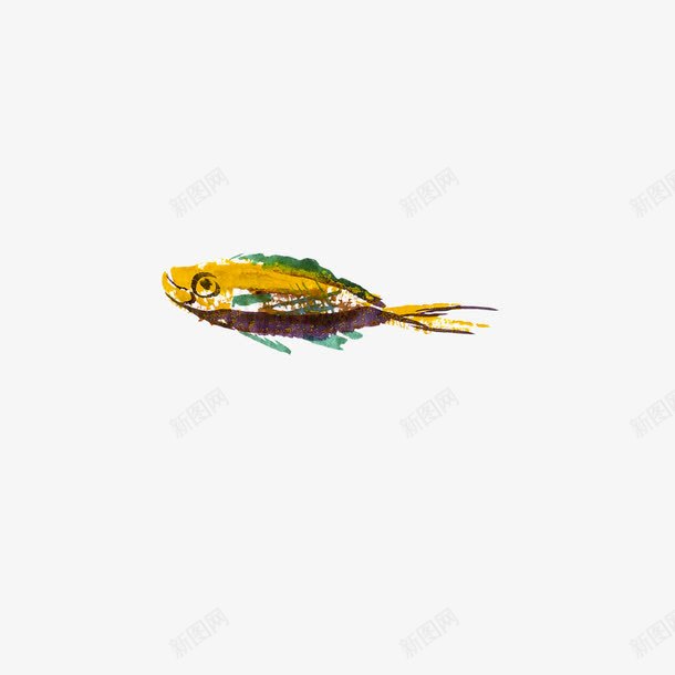 水彩鱼类png免抠素材_新图网 https://ixintu.com 一条 卡通 小鱼 手绘 棕色 水彩 绿色 黄色