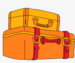 卡通手绘黄色的行李箱子素材