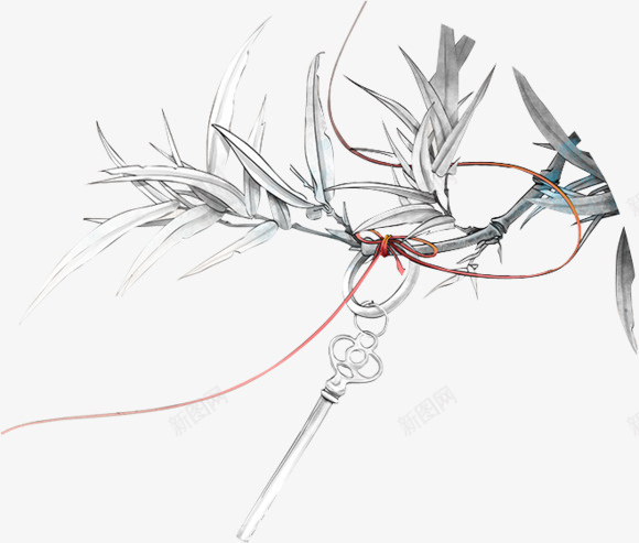 古代画风png免抠素材_新图网 https://ixintu.com 古代 树枝 钥匙