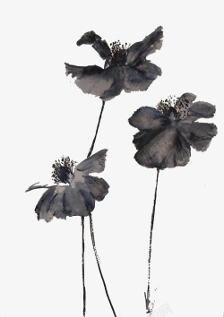 黑色水墨花朵素材