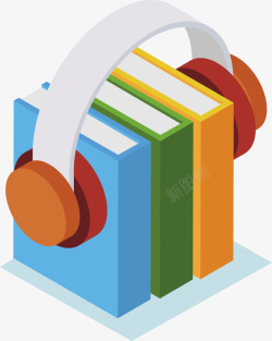 橙色耳机彩色书本与橙色耳机矢量图高清图片