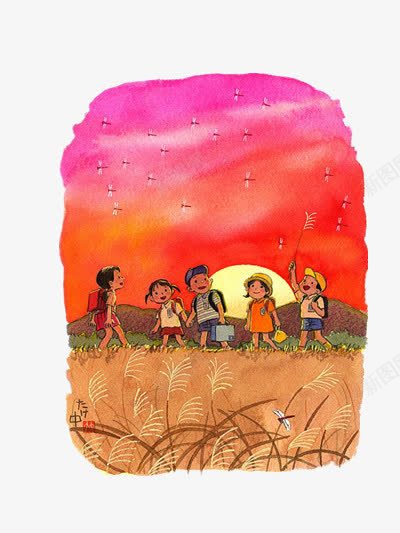 插画png免抠素材_新图网 https://ixintu.com 夕阳 插画 童年 装饰