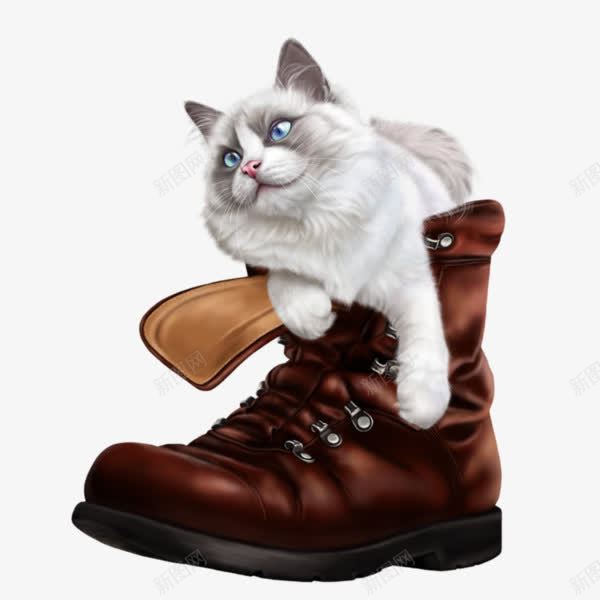 鞋子里的猫png免抠素材_新图网 https://ixintu.com 可爱 手绘 棕色 白猫