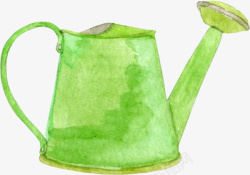 手绘水彩绿色水壶素材
