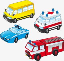 消防车警车和急救车卡通汽车交通工具高清图片