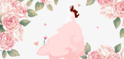 卡通粉色花丛里的新娘素材