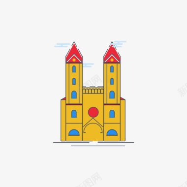 彩色几何扁平化教堂元素图标图标