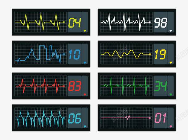 彩色心电图矢量图ai免抠素材_新图网 https://ixintu.com png图片素材 免费png素材 心跳图 心跳折线 心跳线 白色 矢量图 红色 绿色 蓝色 黄色