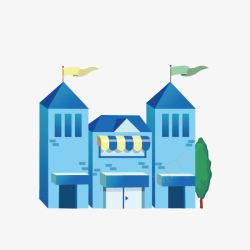 蓝色别墅可爱卡通房子餐厅淡蓝色别墅矢量图高清图片