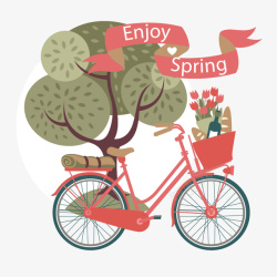 小清新自行车植物春天矢量图素材