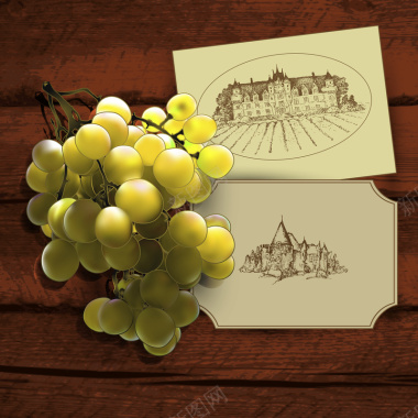绿色葡萄串葡萄酒酒庄木板海报背景矢量图背景