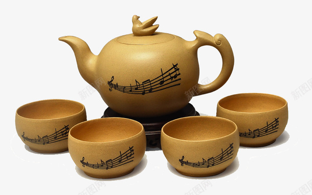 古典茶具四个茶杯加茶壶png免抠素材_新图网 https://ixintu.com 产品实物 古典茶杯 茶具