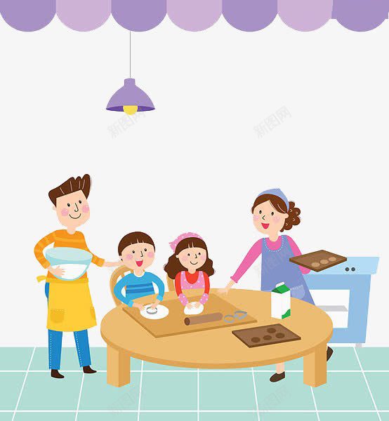 父母做饼干png免抠素材_新图网 https://ixintu.com 做饼干 孩子 桌椅 父母