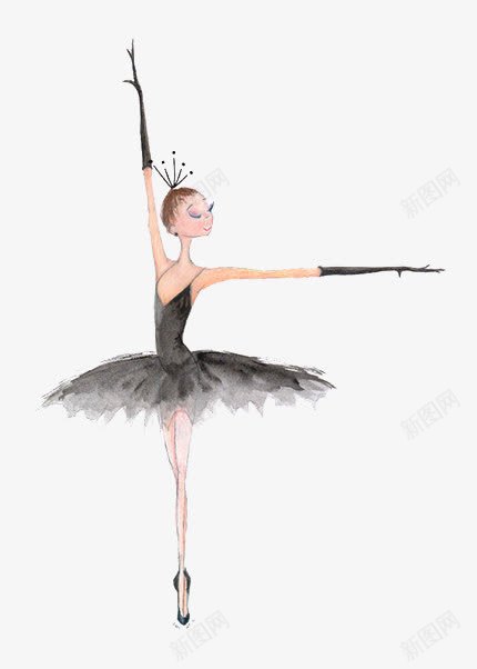 芭蕾女孩png免抠素材_新图网 https://ixintu.com 卡通 女孩 手绘 插画 舞蹈 芭蕾 黑裙