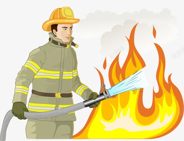 用水灭火的消防员png免抠素材_新图网 https://ixintu.com 卡通 水灭火 消防员