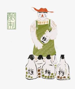 卡通酿酒农民素材