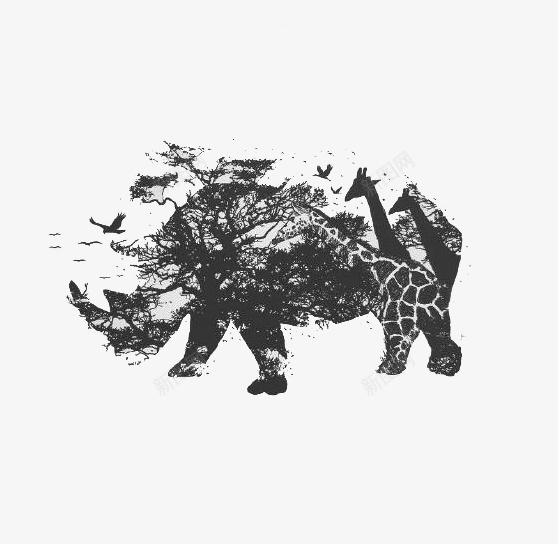 创意动物与树林元素png免抠素材_新图网 https://ixintu.com 创意 动物 树林 黑白