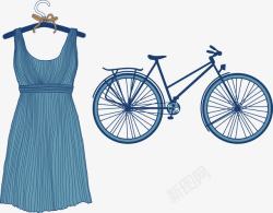 卡通手绘蓝色裙子自行车素材