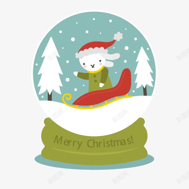 卡通白兔雪花玻璃球png免抠素材_新图网 https://ixintu.com 圣诞快乐 圣诞节素材 玻璃球 白兔 雪橇车 雪花