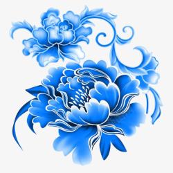 两个蓝色手绘花朵素材