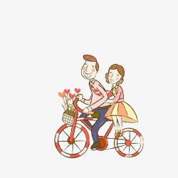 情侣骑单车插画素材