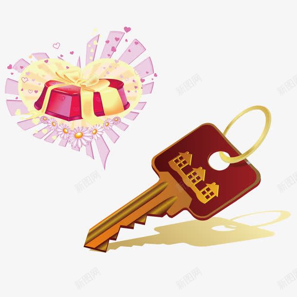 钥匙和心形礼物png免抠素材_新图网 https://ixintu.com 丝带 情人节 房子 礼物 节日 花朵 钥匙