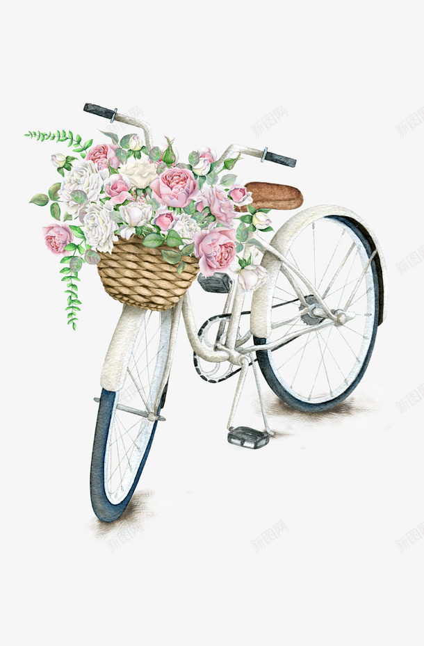 复古自行车png免抠素材_新图网 https://ixintu.com 唯美 复古 自行车 花朵