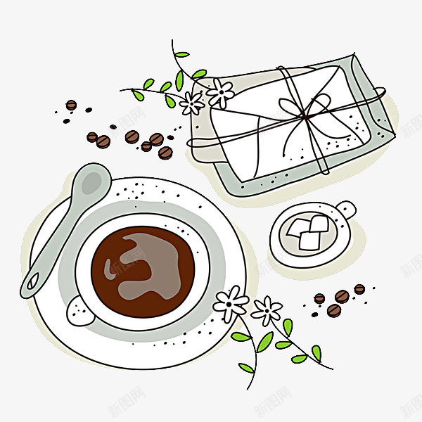 咖啡插画png免抠素材_新图网 https://ixintu.com 插画 方糖 方糖素描 花朵 茶杯
