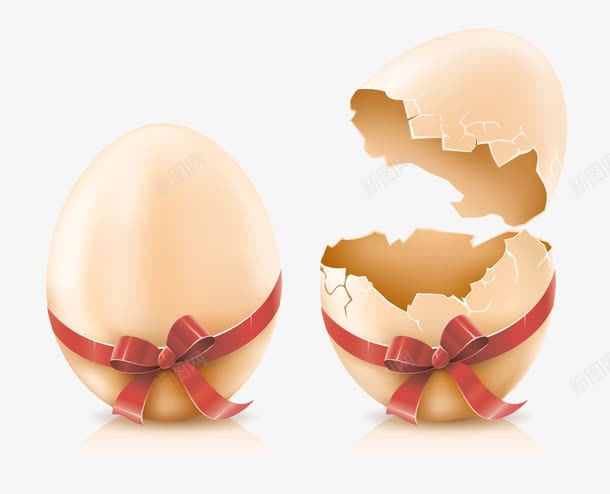 鸡蛋和蛋壳png免抠素材_新图网 https://ixintu.com 丝带结 创意 蛋壳 鸡蛋