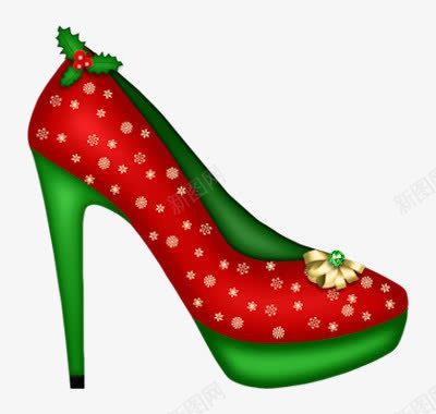 卡通红配绿圣诞高跟鞋png免抠素材_新图网 https://ixintu.com 卡通手绘 圣诞节风格 红配绿 鞋子设计 高跟鞋