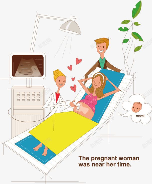 孕妇检查png免抠素材_新图网 https://ixintu.com 卡通 孕妇 手绘 检查