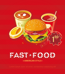 派乐汉堡海报矢量汉堡可乐套餐红底背景高清图片