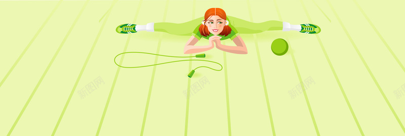 运动女孩的矢量背景图ai设计背景_新图网 https://ixintu.com 健身 女孩 海报banner 绿色 跳绳 运动 矢量图