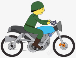 士兵插图手绘可爱卡通人物插图骑摩托车的高清图片