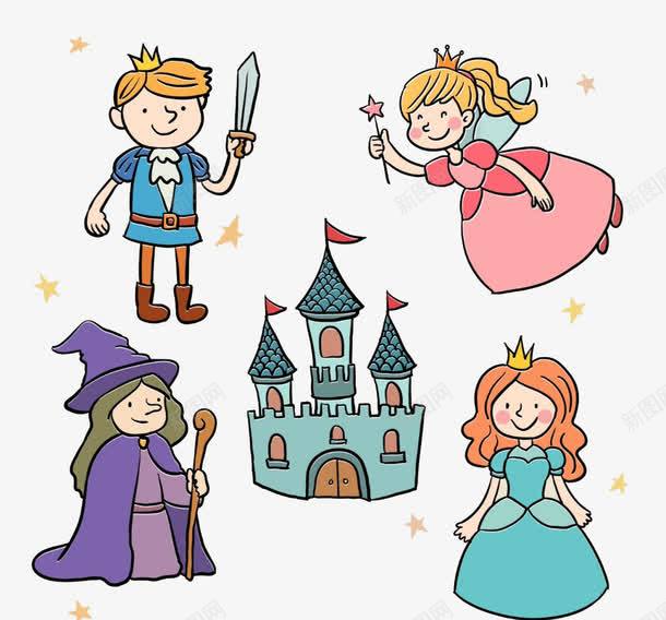 城堡公主png免抠素材_新图网 https://ixintu.com 公主 卡通 女孩 巫婆 建筑 手绘 童趣