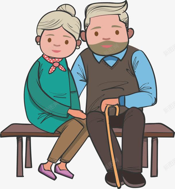 坐在长凳上的老夫妻png免抠素材_新图网 https://ixintu.com 两口子 相爱一生 矢量png 老两口 老夫妻 老年人