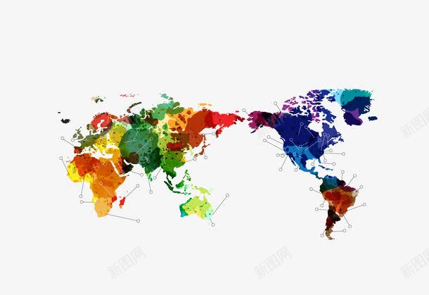 彩色世界地图带导航线png免抠素材_新图网 https://ixintu.com 世界 地图 彩色 航线