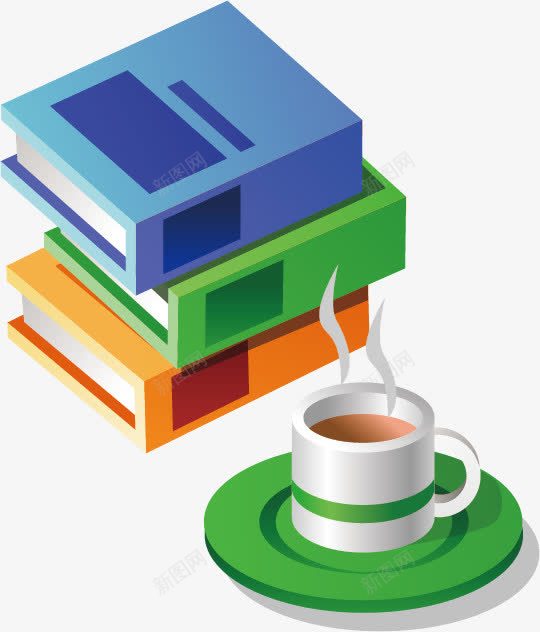 卡通书和咖啡png免抠素材_新图网 https://ixintu.com 书籍 咖啡 学习