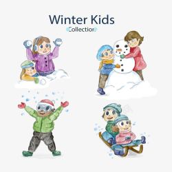 玩雪的小朋友堆雪人人物插画高清图片
