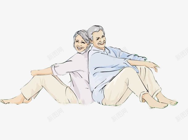 背靠背坐着的老年夫妻png免抠素材_新图网 https://ixintu.com 免抠 卡通 坐着 手绘 老年夫妻 背靠背