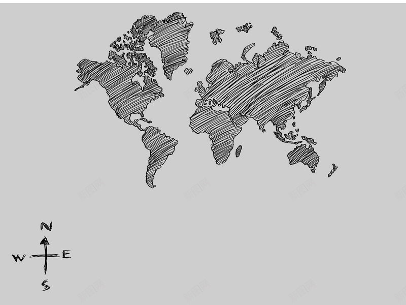 黑白笔触世界地图背景矢量图ai设计背景_新图网 https://ixintu.com 世界地图 海报 背景 黑白笔触 矢量图