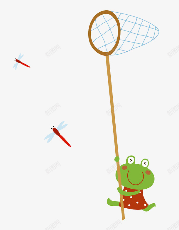 卡通抓蜻蜓的青蛙图png免抠素材_新图网 https://ixintu.com 创意的 动物 卡通 可爱的 玩耍 网兜 蜻蜓 青蛙