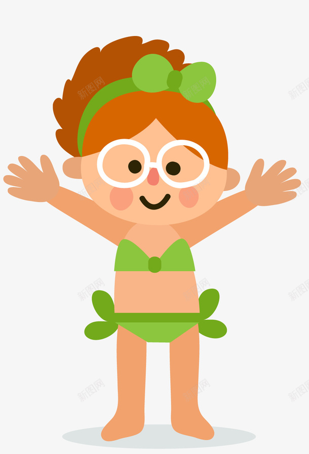 穿着绿色泳衣的女孩png免抠素材_新图网 https://ixintu.com 卡通人物 卡通手绘 女孩 泳衣 蝴蝶结 装饰图