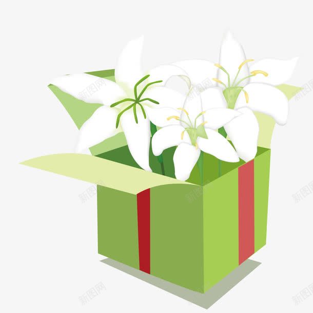 盛着白色花的礼物png免抠素材_新图网 https://ixintu.com 白色花朵 礼物