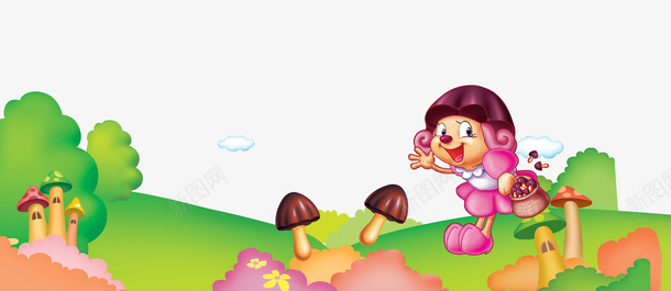 采蘑菇的小动物psd免抠素材_新图网 https://ixintu.com 小动物 粉色 绿色 采蘑菇