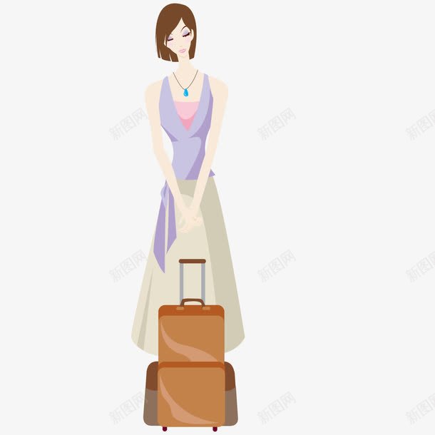 站在行李箱前的女子png免抠素材_新图网 https://ixintu.com 女人 女子 行李箱