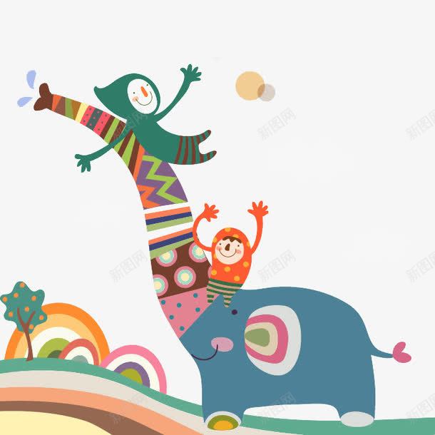 卡通小象和坐在小象上的人儿童png免抠素材_新图网 https://ixintu.com 儿童节 卡通小象 坐在小象上的人