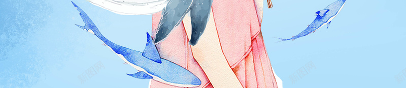 鲸鱼与女孩六月你好海报psd_新图网 https://ixintu.com 六月促销海报 夏季海报 夏日 女孩 手绘 插画 蓝色 青春 鲸鱼