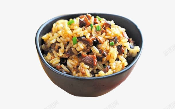 蘑菇肉粒饭png免抠素材_新图网 https://ixintu.com 主食 产品实物 米饭 食物 饭粒 黑色碗装饭